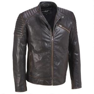 Men Black River Leather jacket Black Size S